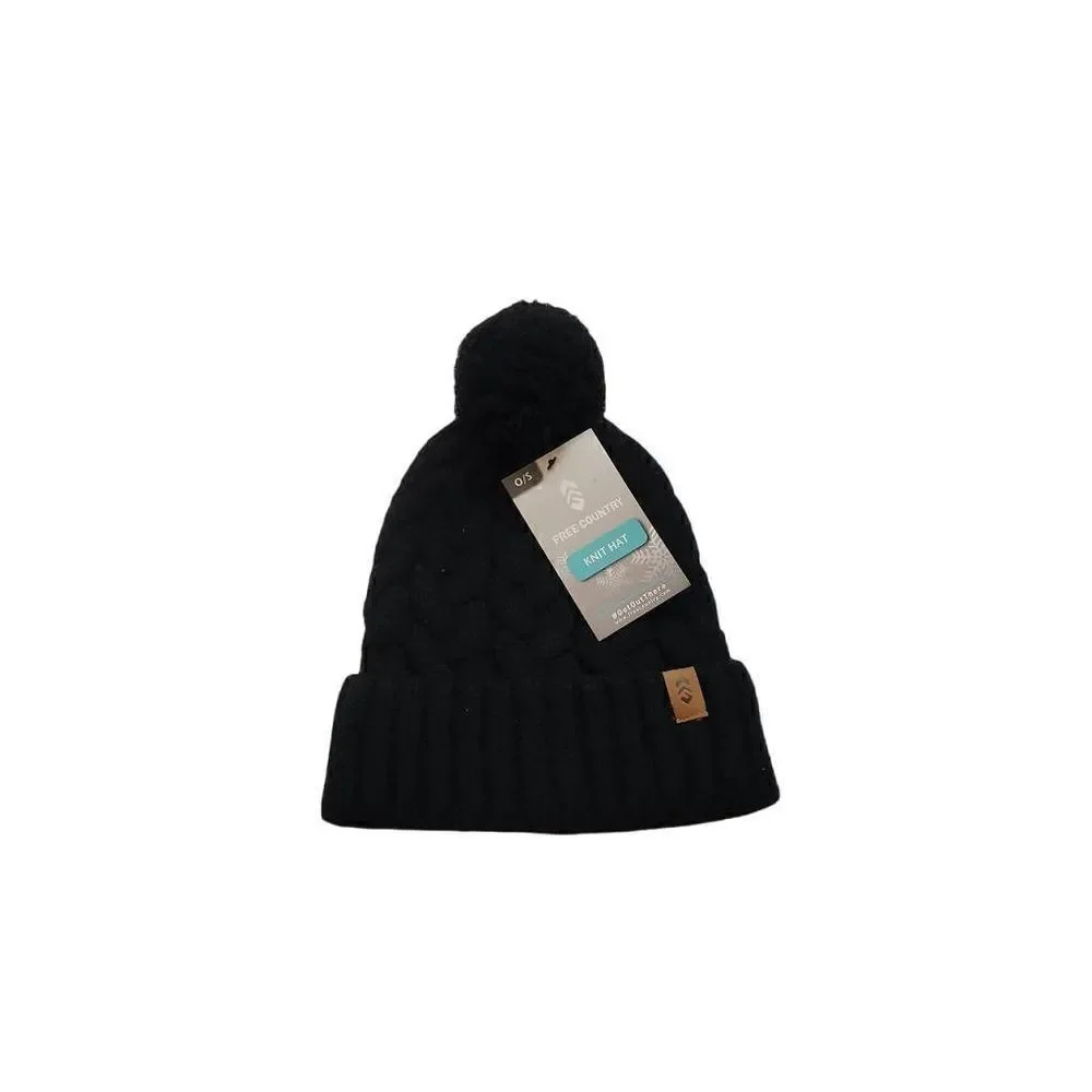 Free Country Ladies Black Knit Poofball Hat